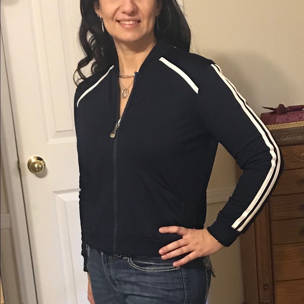 Oleg Cassini Sport Jacket Blue White zip-up coat